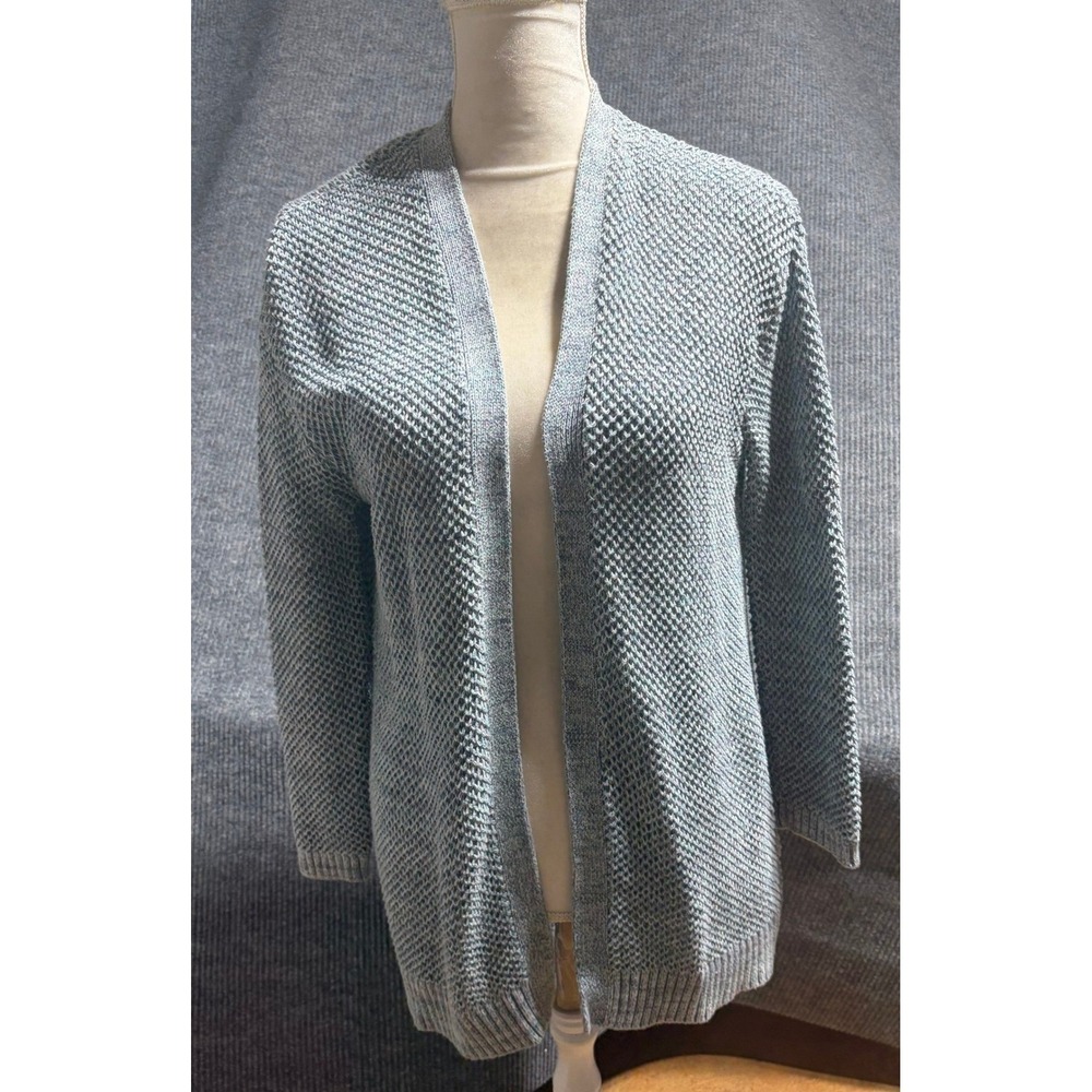 Rubbish Blue Marled Waffle Knit Open Front Cotton Cardigan Sweater Womens M